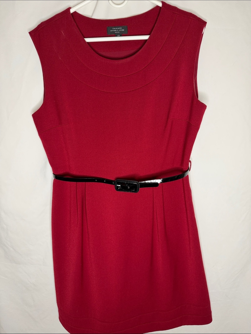 Tahari ASL Jewel Red Sleeveless Belted Sheath Dress